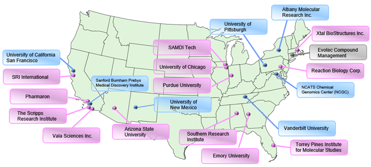U.S. Map showing Chemical Biology Consortium (CBC) Member locations
